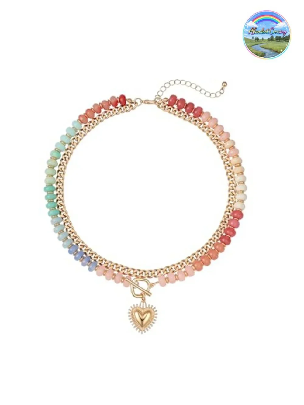 Layered Beaded Choker Necklace 14k Gold Plated Acrylic Heart Pendant Boho